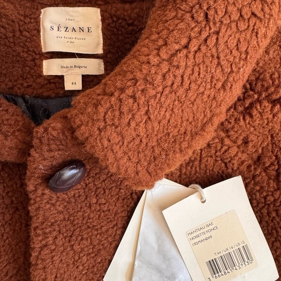 Sezane Isae Chestnut Brown Teddy Jacket - 44 - Picture 3 of 5
